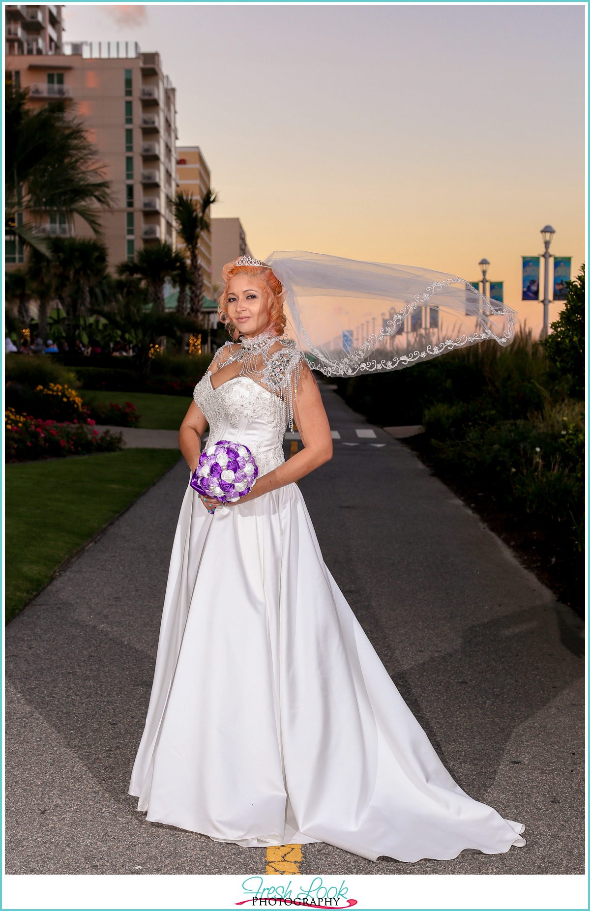 bridal portraits on Virginia Beach boardwalk