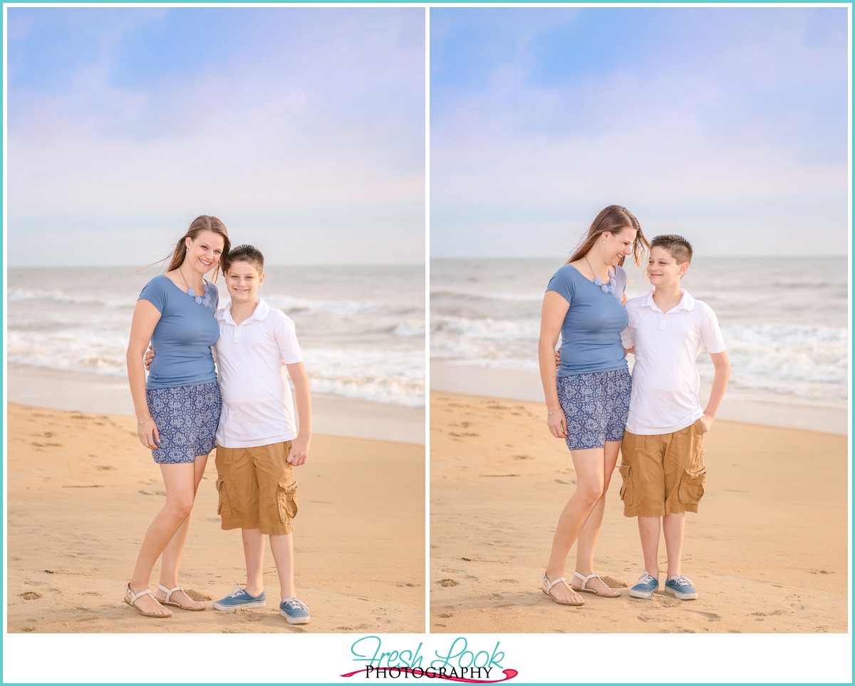 mother and son on the beach