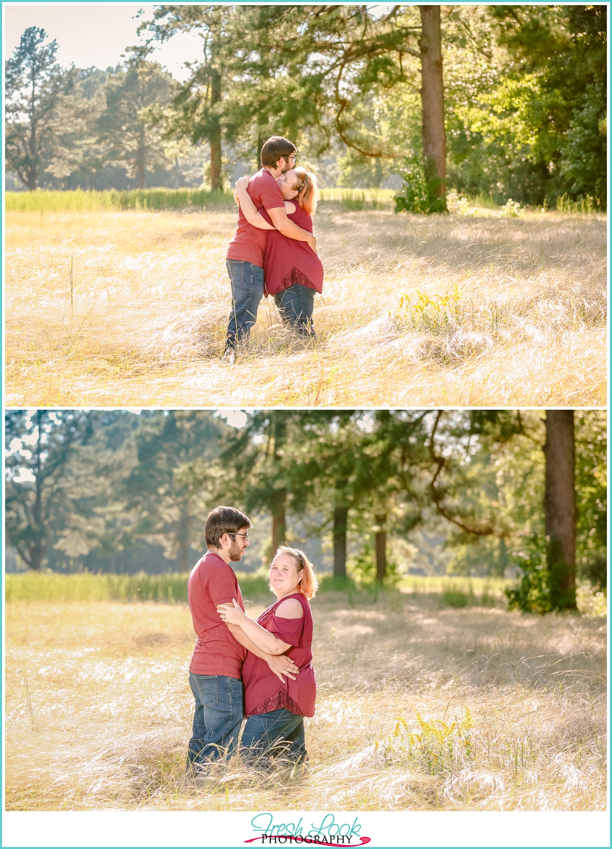 romantic engagement photos in tall grass