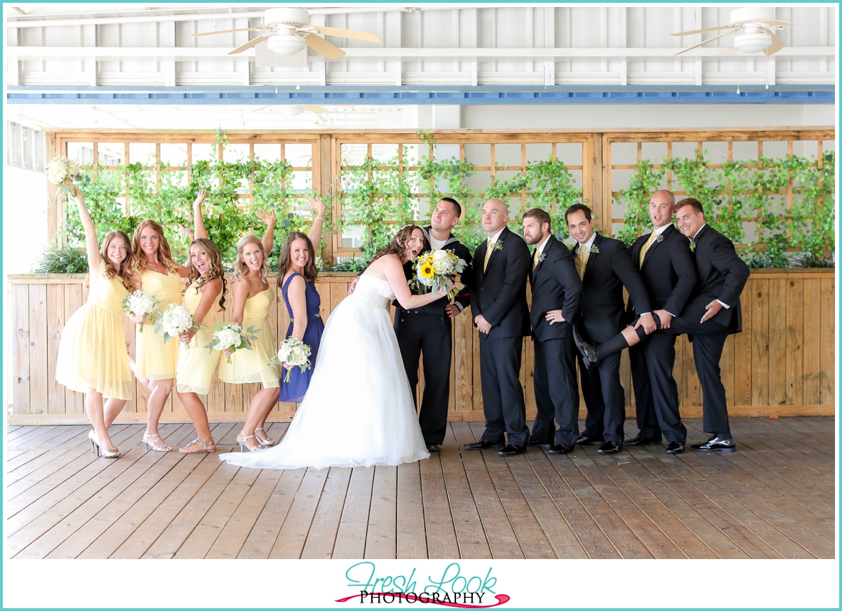 goofing off with the bridal party