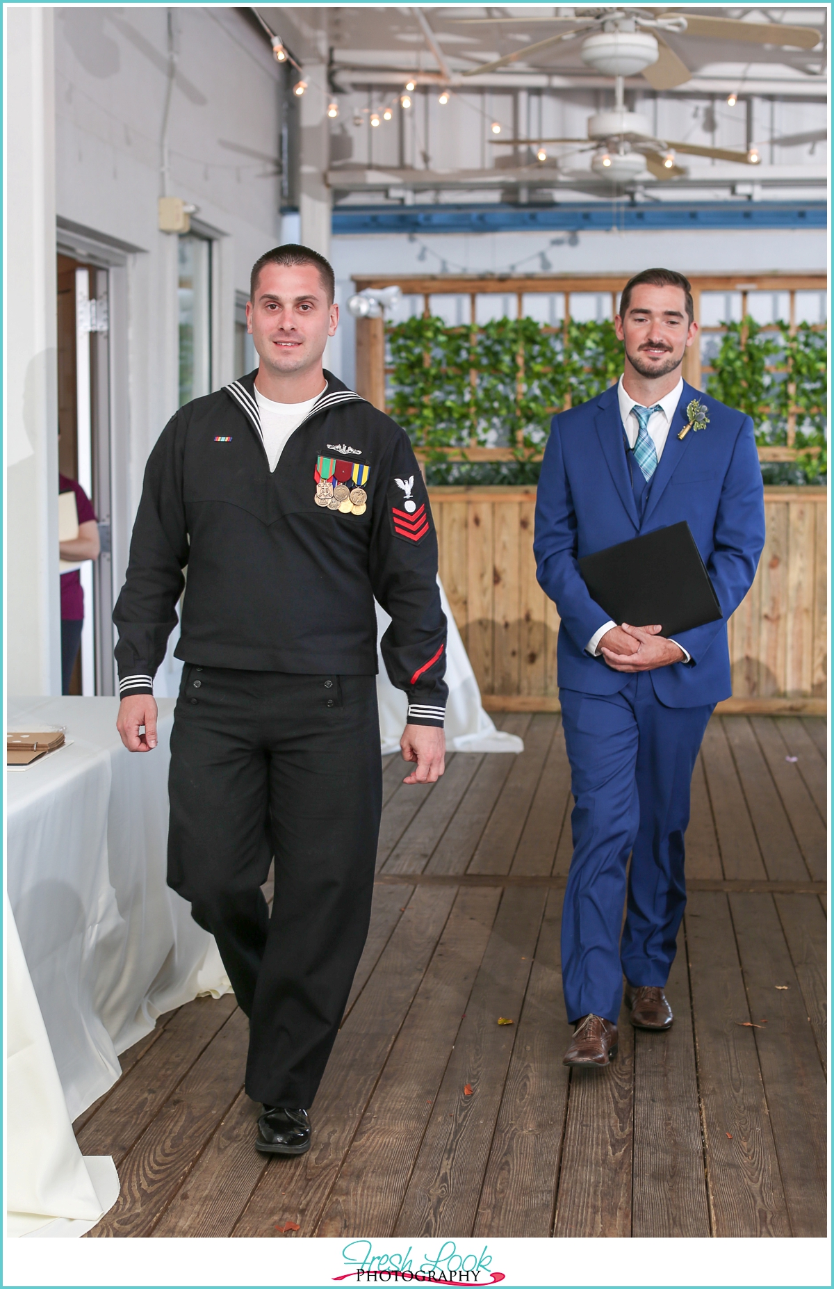 groom walking into the wedding