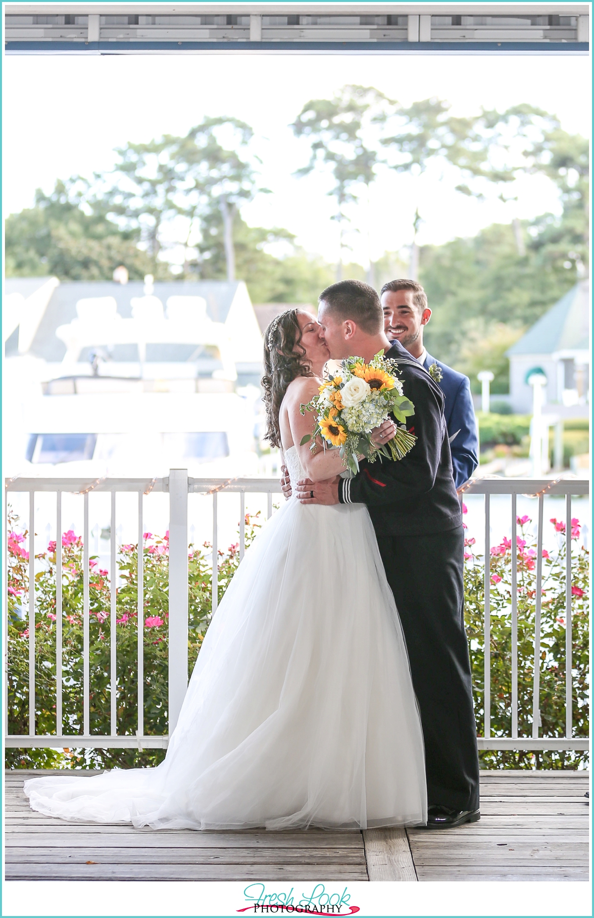 bride and groom kissing