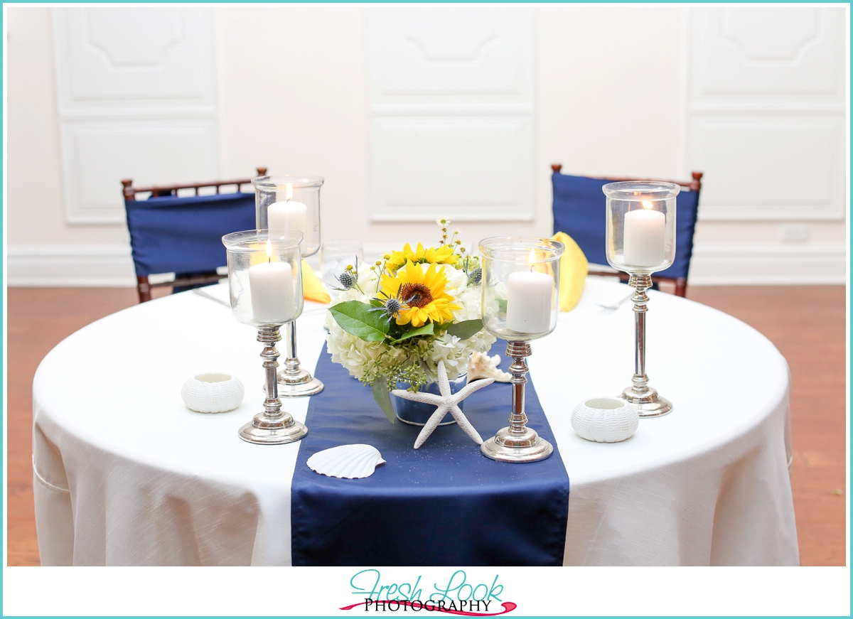 navy and yellow sweetheart table