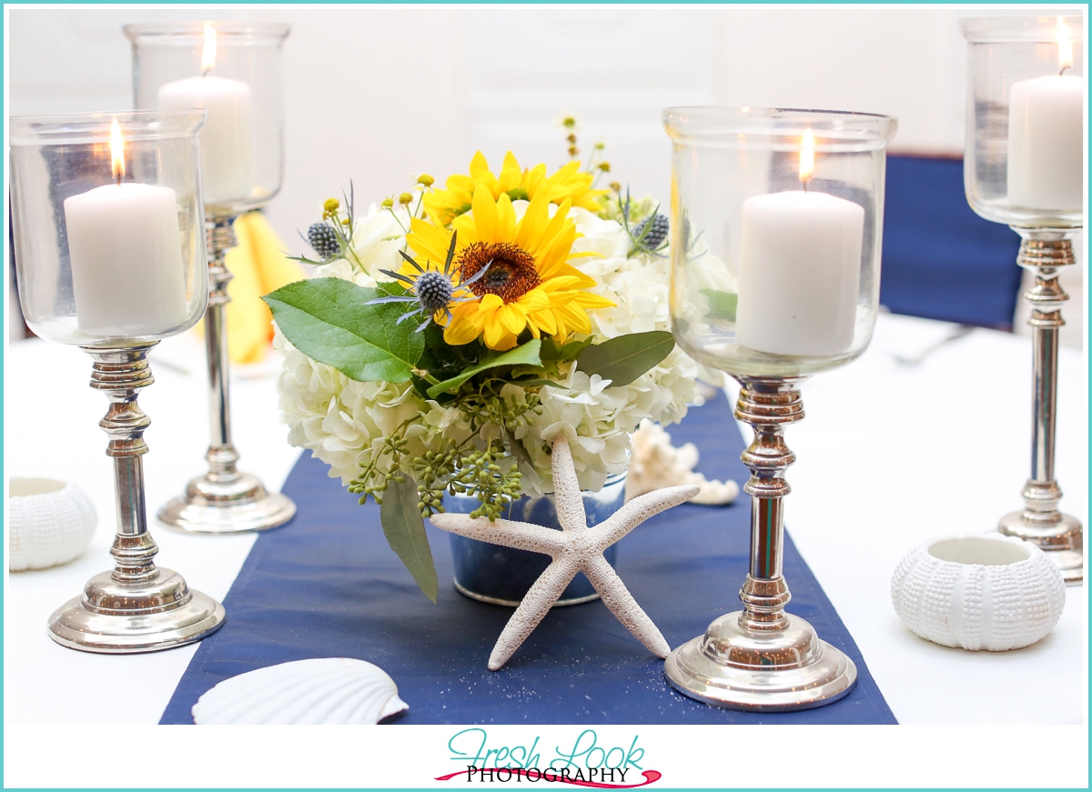 sunflowers and seastars table decor