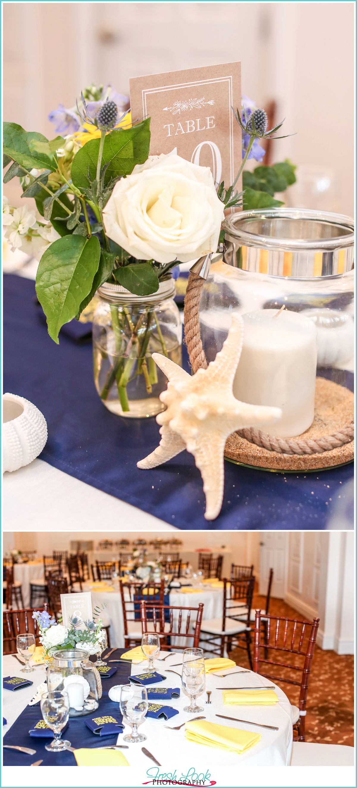 navy and yellow nautical wedding decor