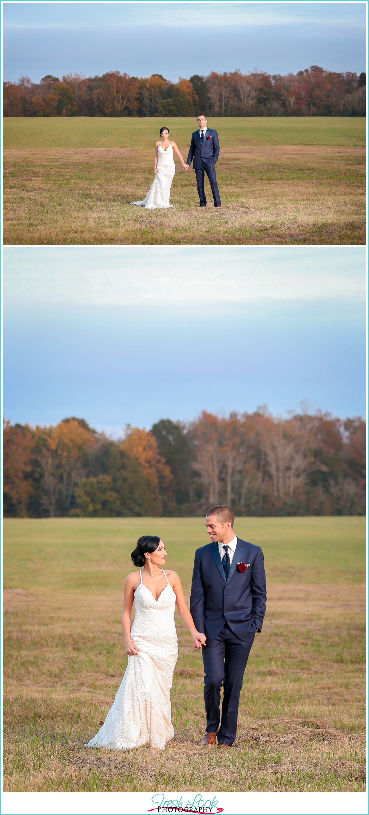 bride and groom walking hand in hand