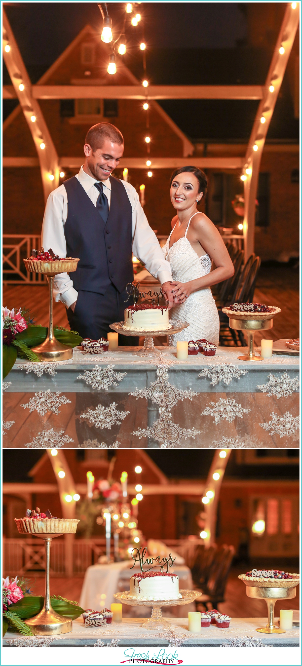 cutting cake at the reception