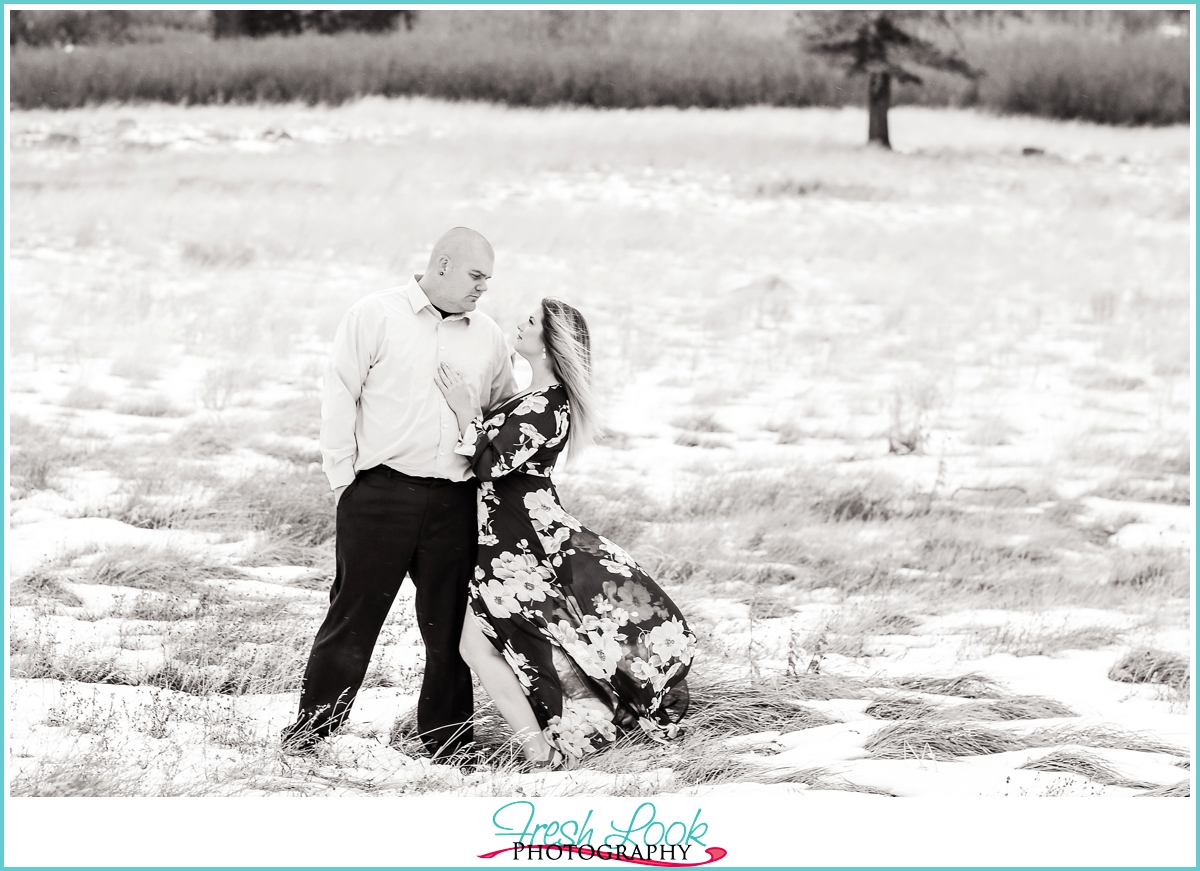 engagement session in the snow