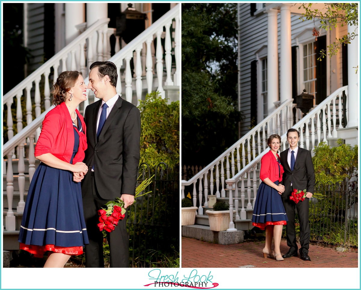 laughing together at the engagement session