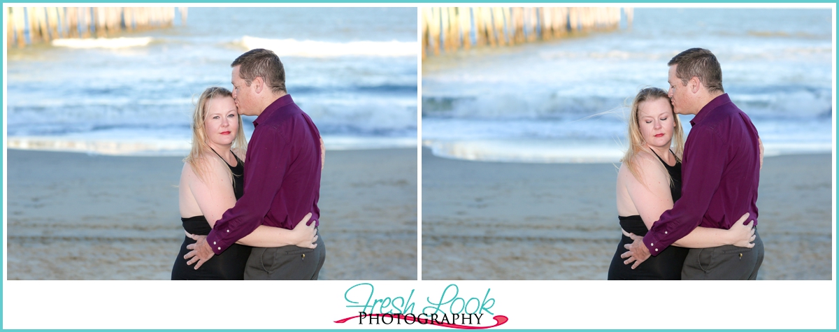 snuggling together by the ocean