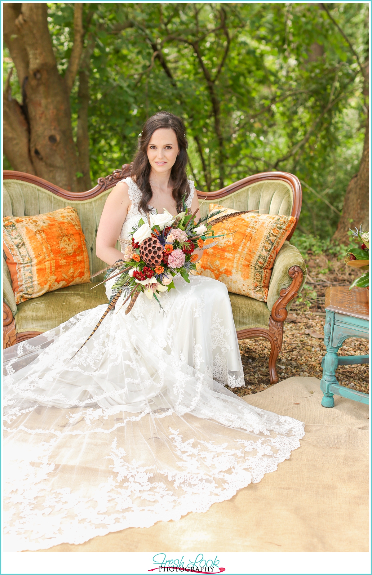 fierce bride in lace wedding dress