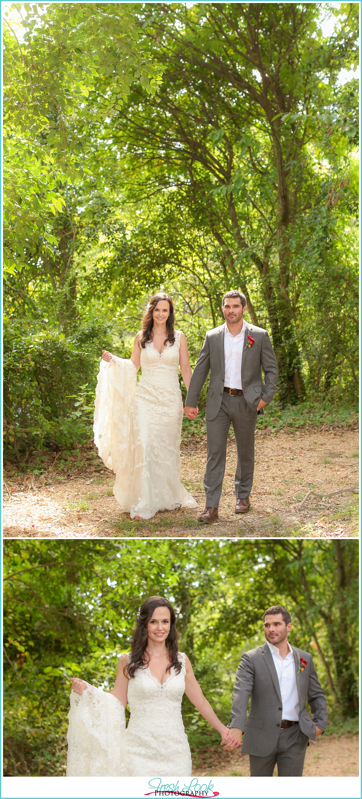 bride and groom walking hand in hand