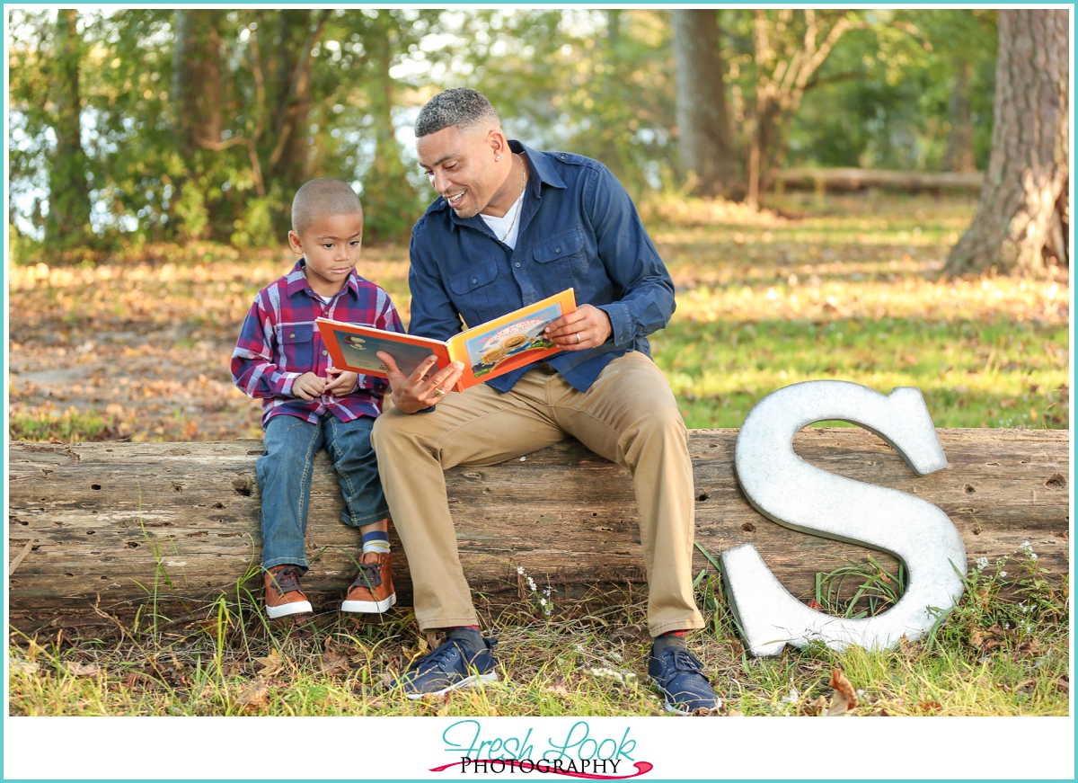 reading with daddy at the photo shoot