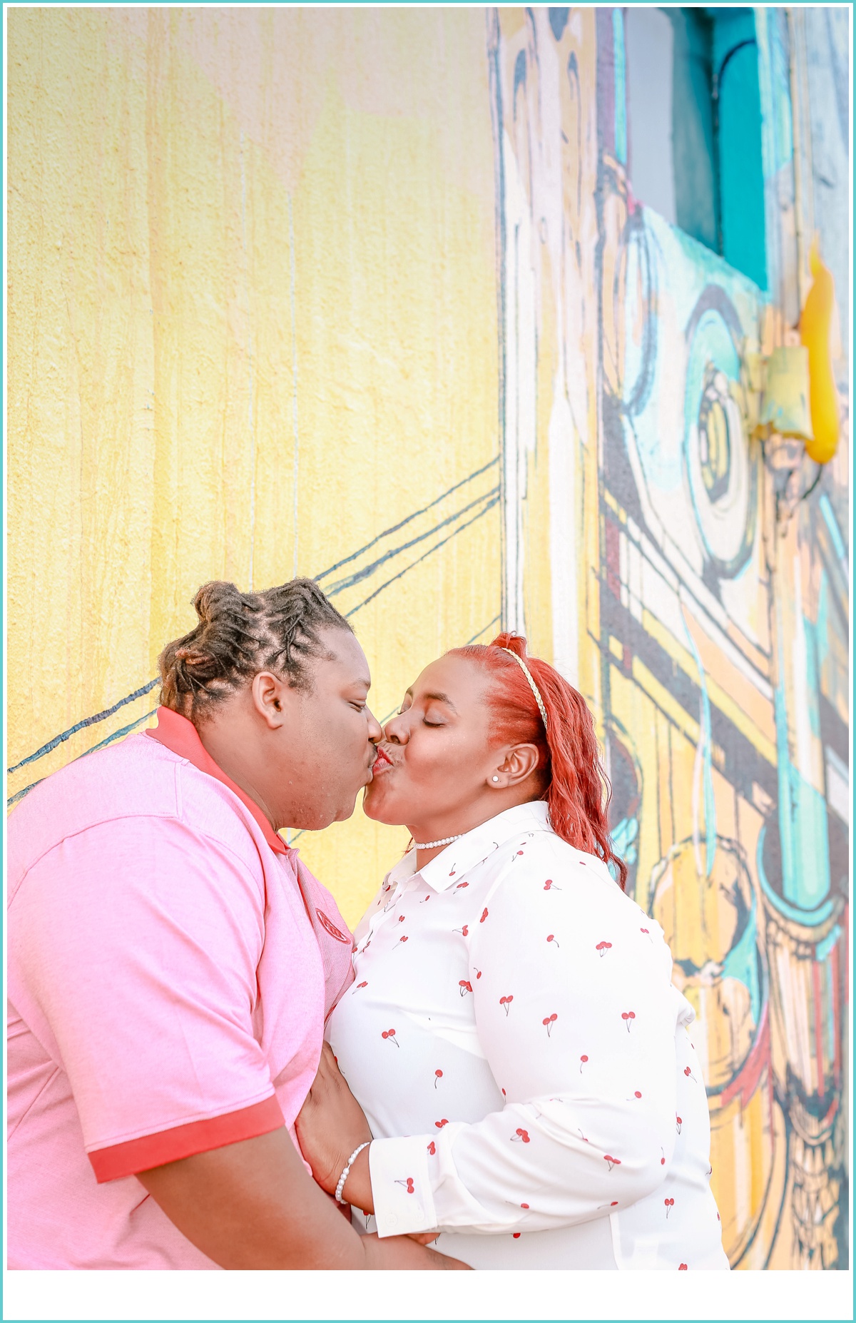 romantic kiss during engagement shoot