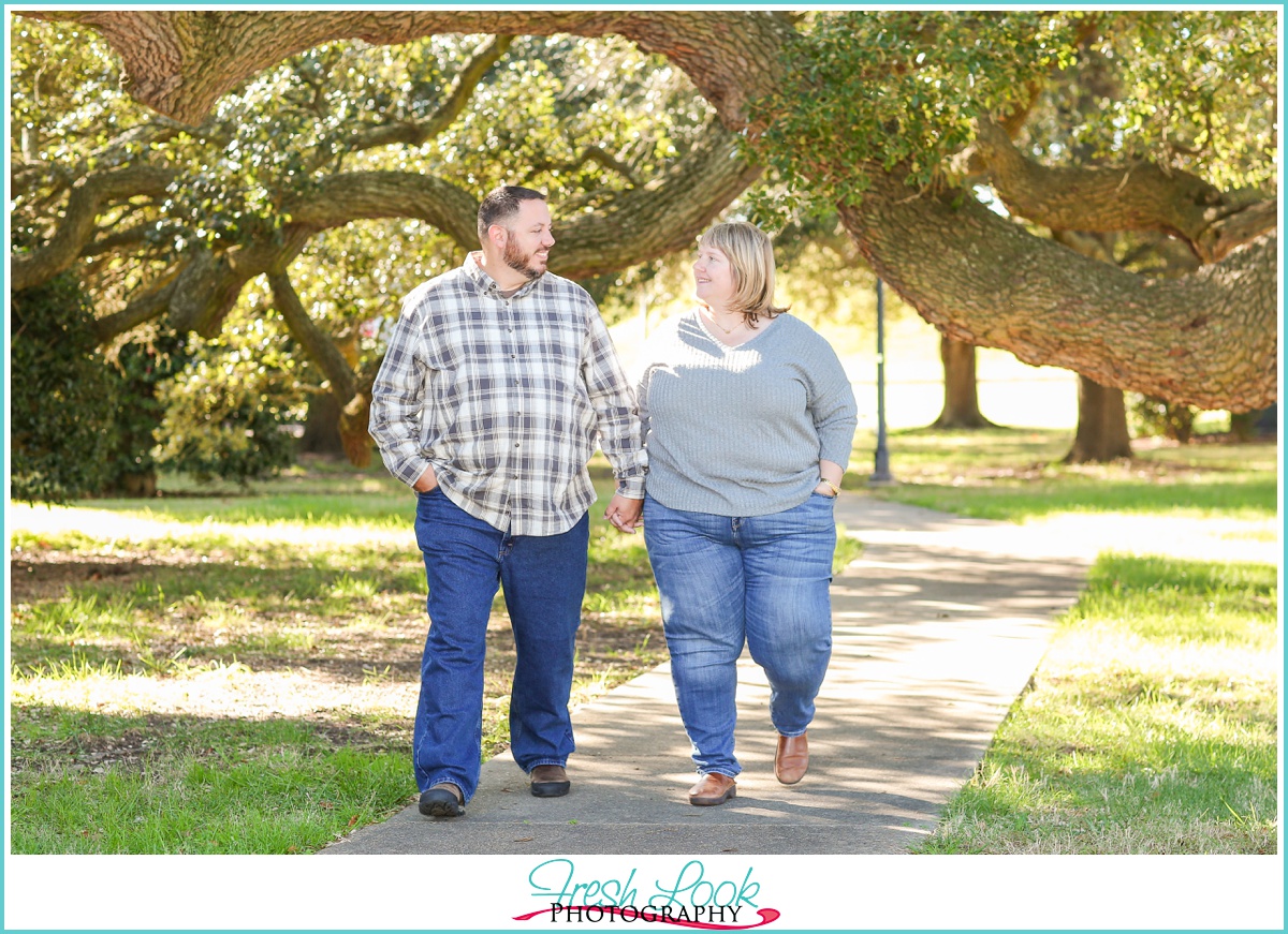 romantic walk in the woods together