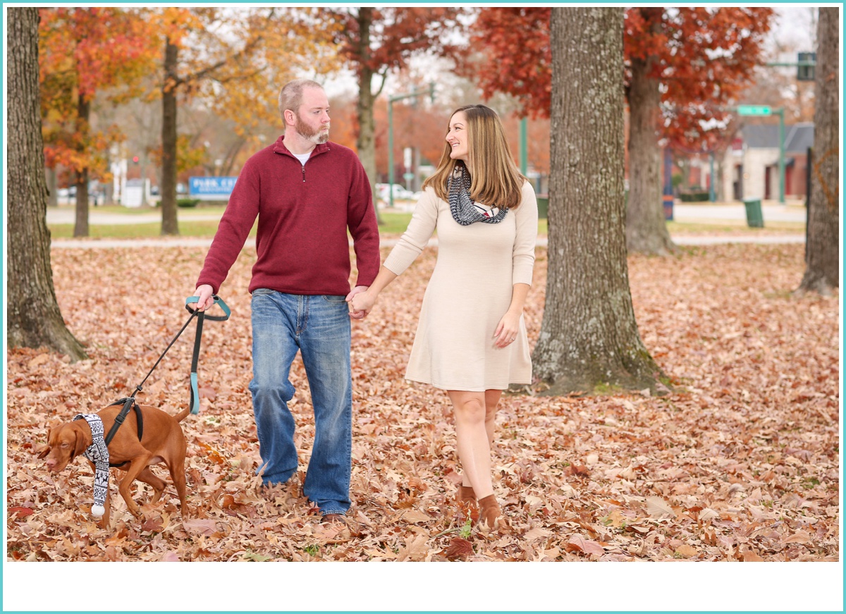 walking the dog engagement photos
