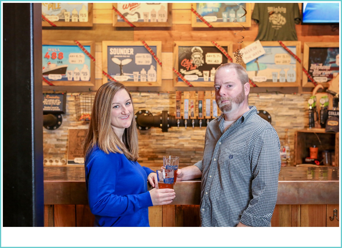 engagement session sharing a local brew 