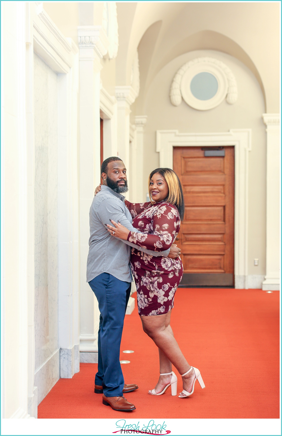 classy library engagement photos