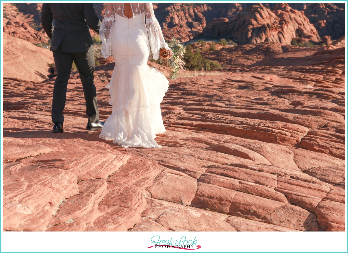 Utah bohemian bride and groom 