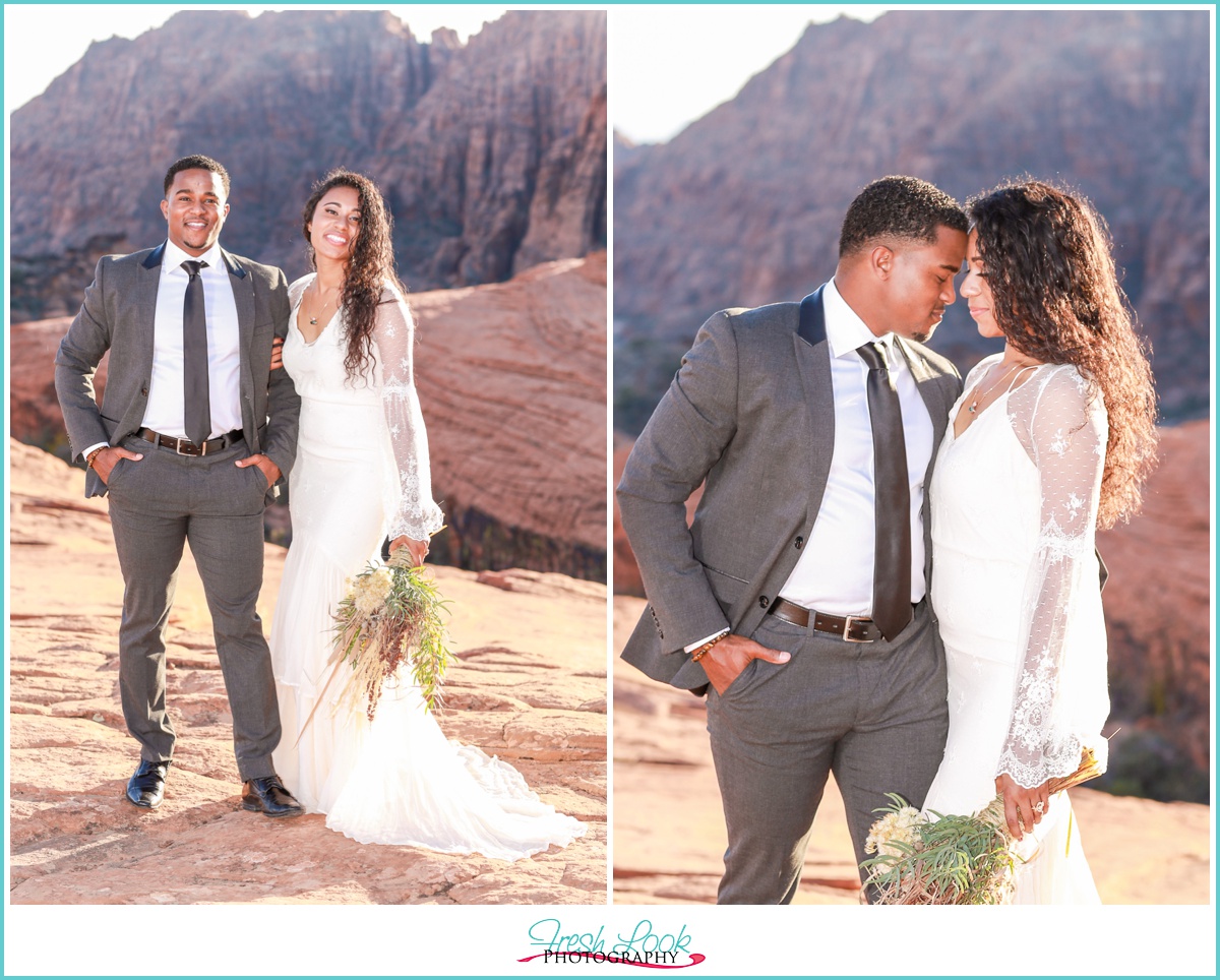 bohemian bride with wildflower bouquet