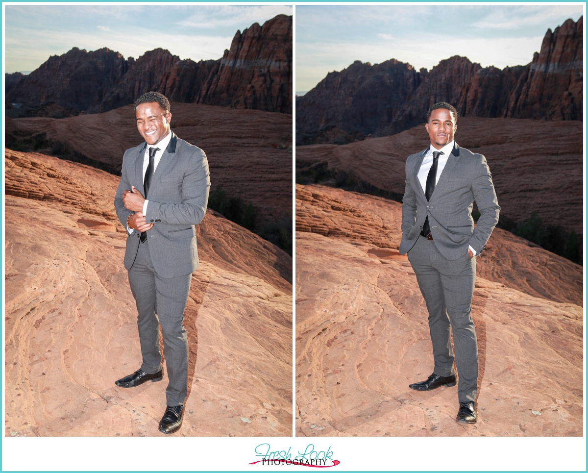 dapper groom on the mountain