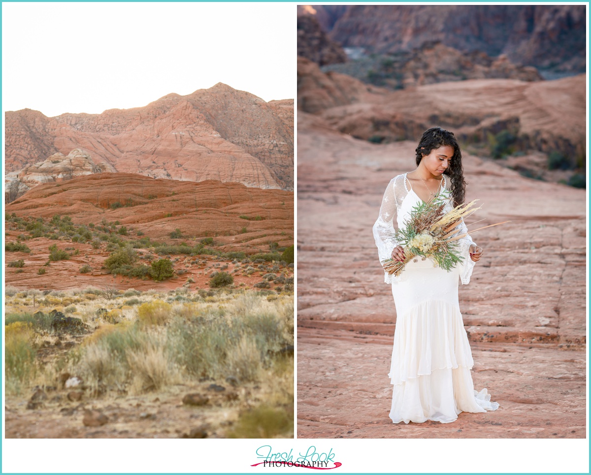 mountain bride with wildflowers