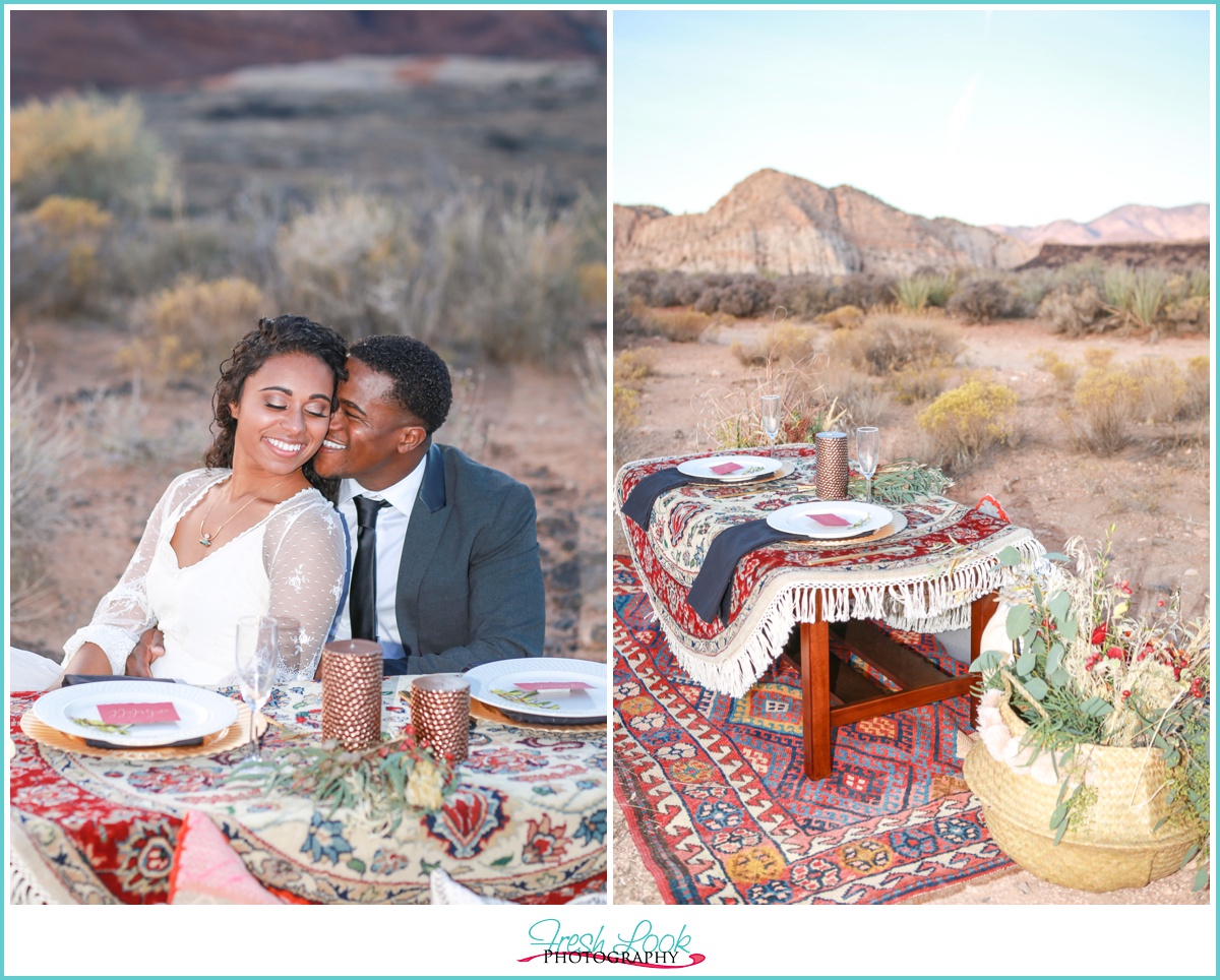 snuggling together at sweetheart table