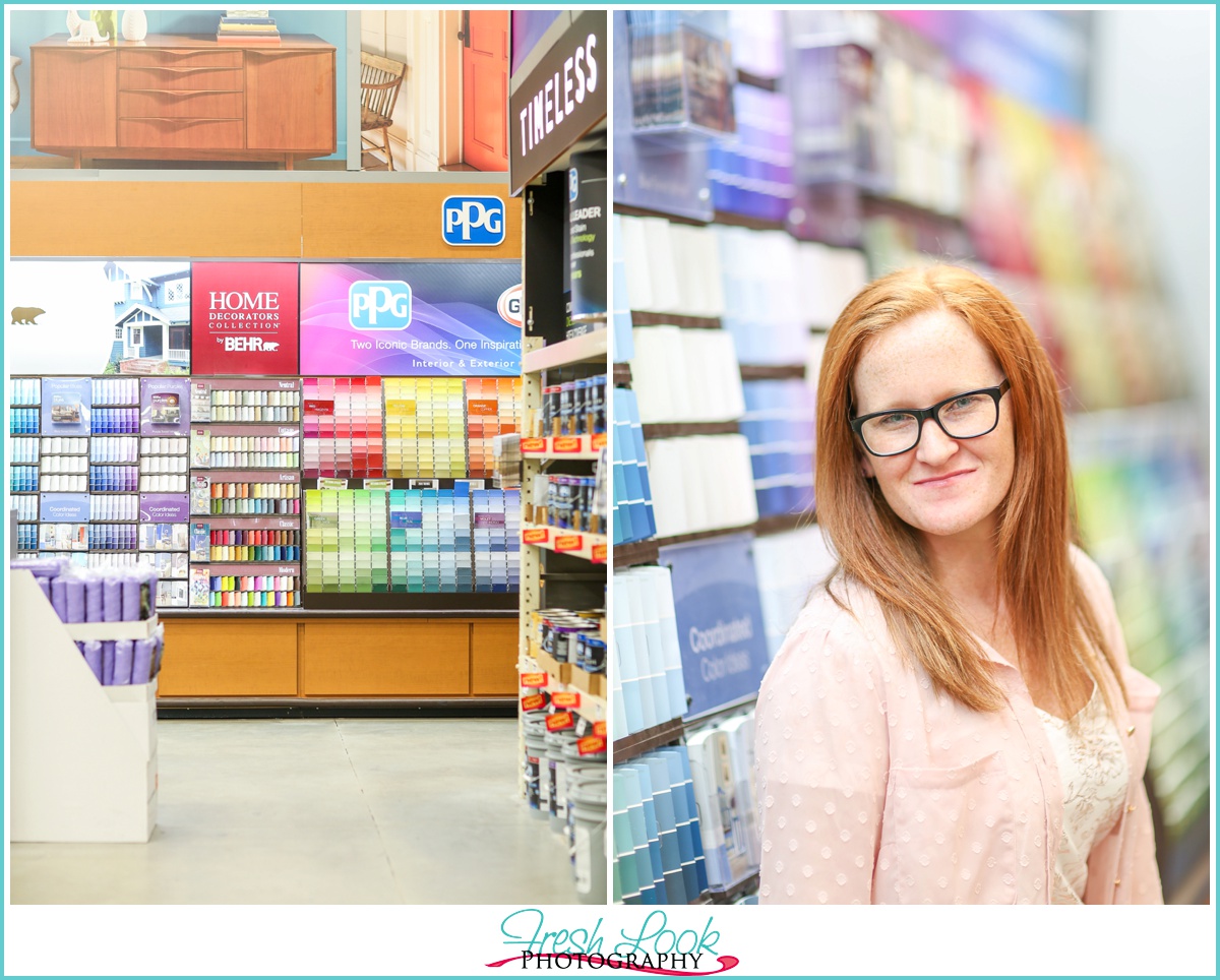 headshots in the paint chip aisle at Home Depot