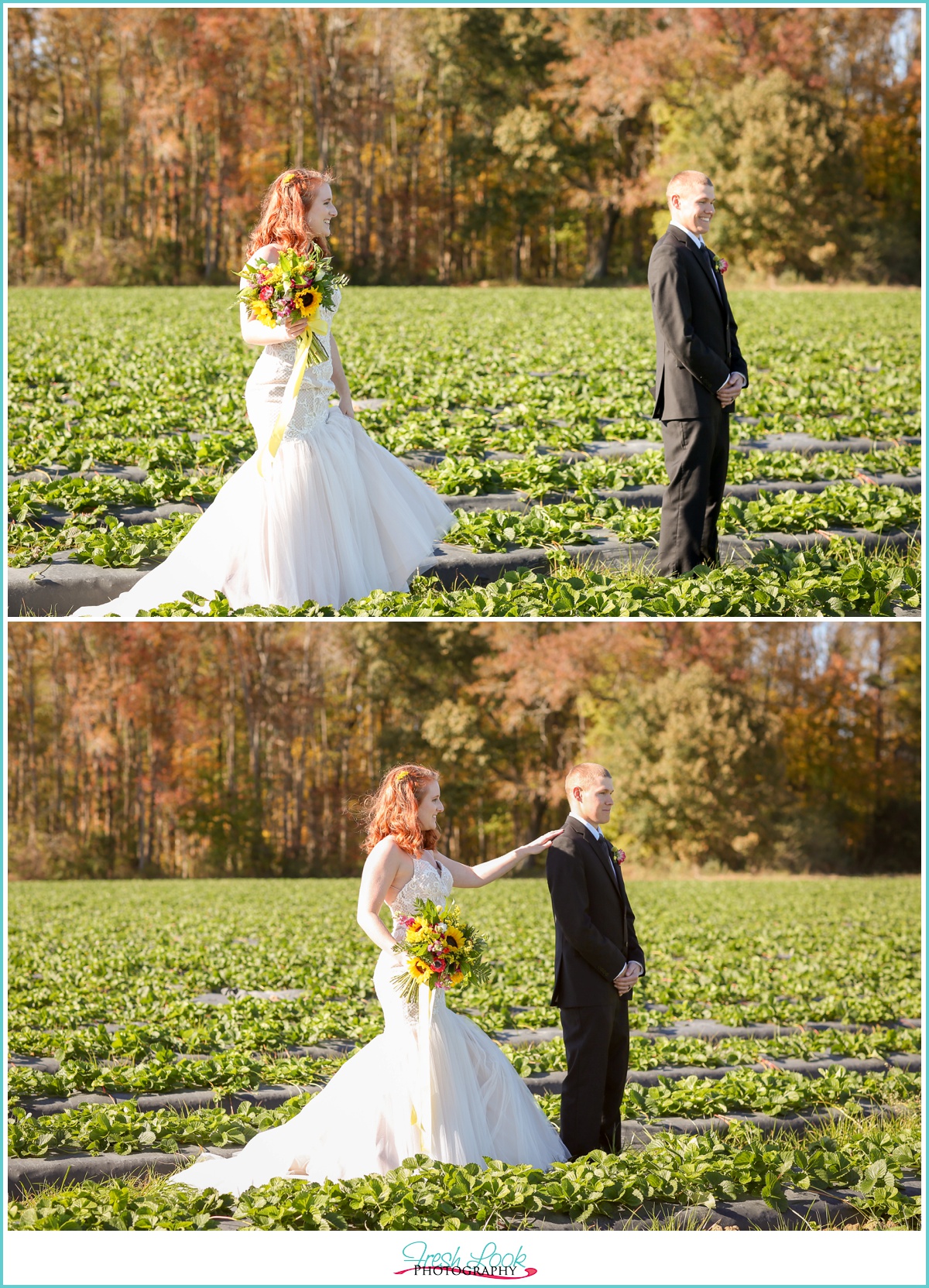 farm wedding first look