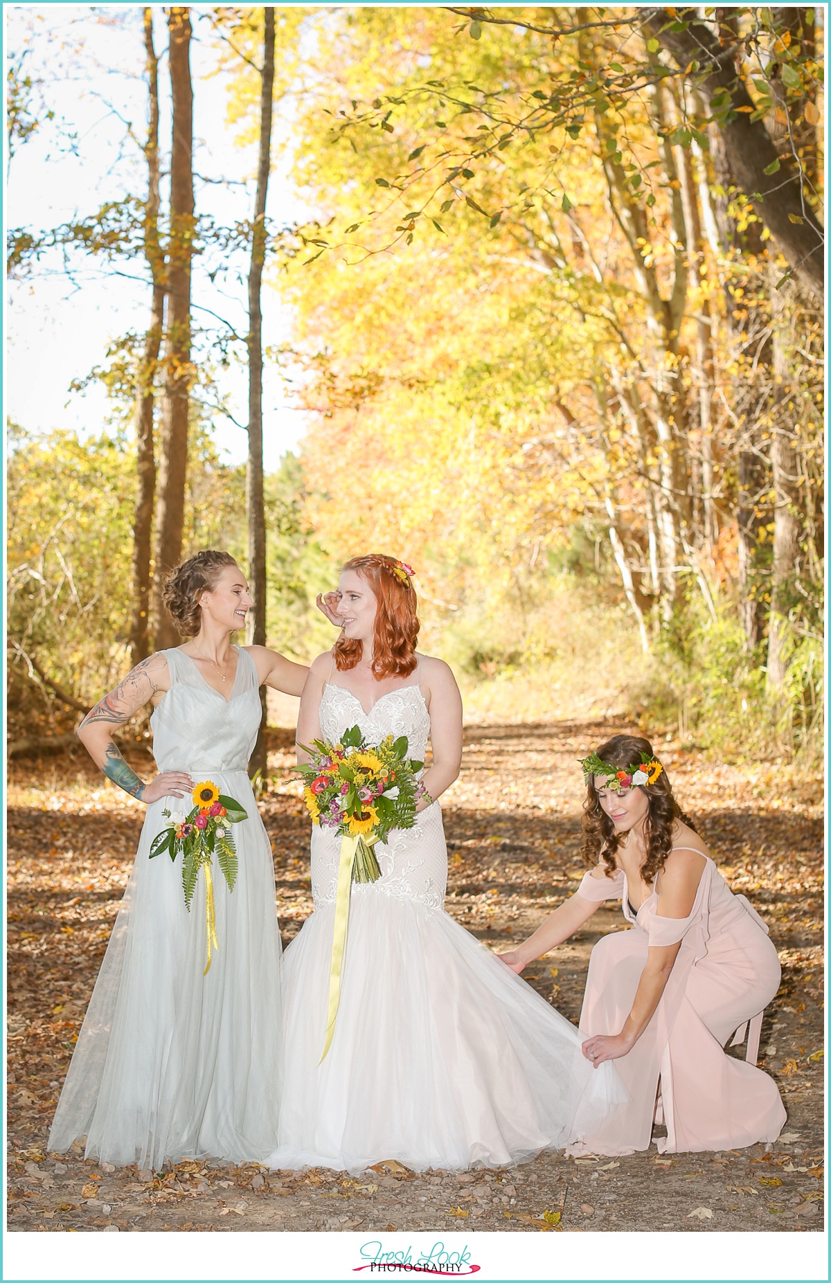 editorial bridesmaids helping the bride