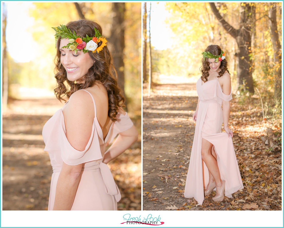 bridesmaid wearing blush