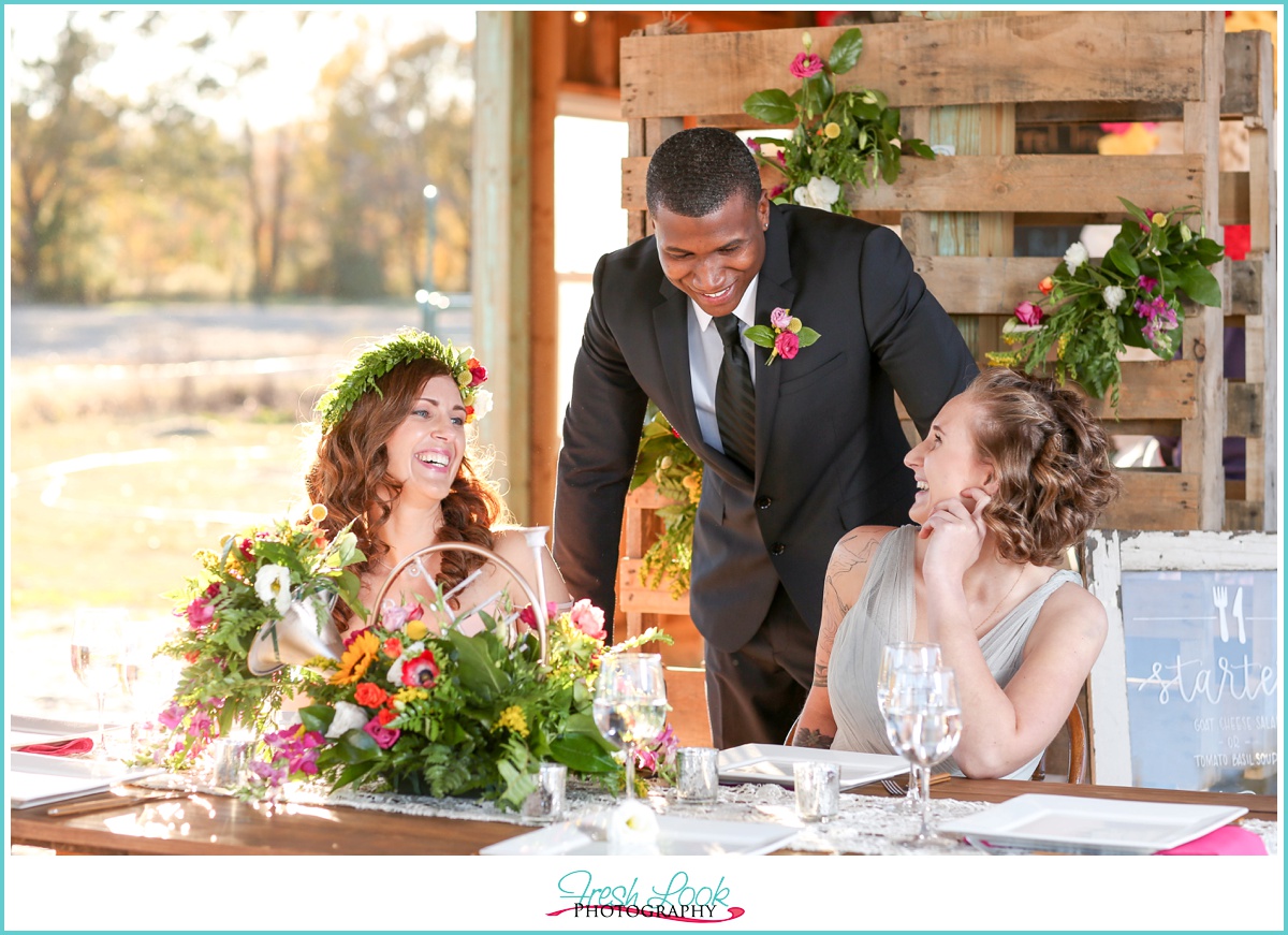 bridal party having fun together