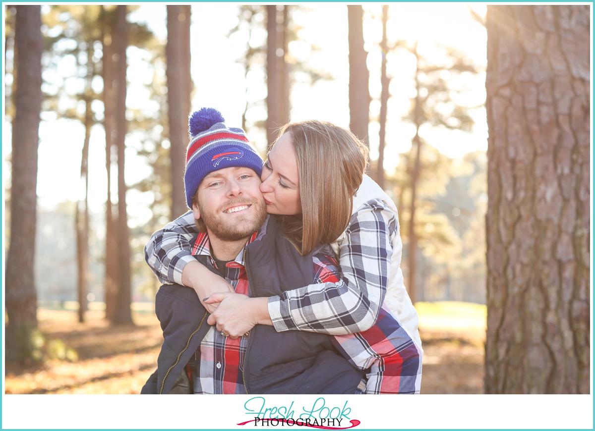 snuggling together in the woods