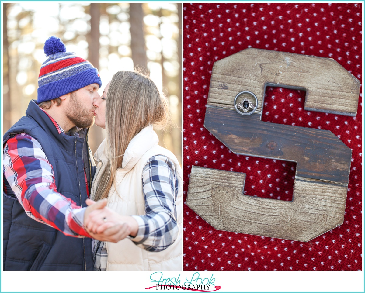 winter engagement session in the woods