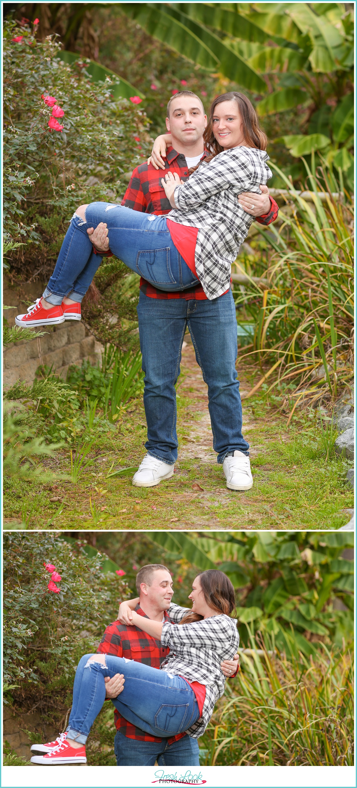 goofing off together engagement photos