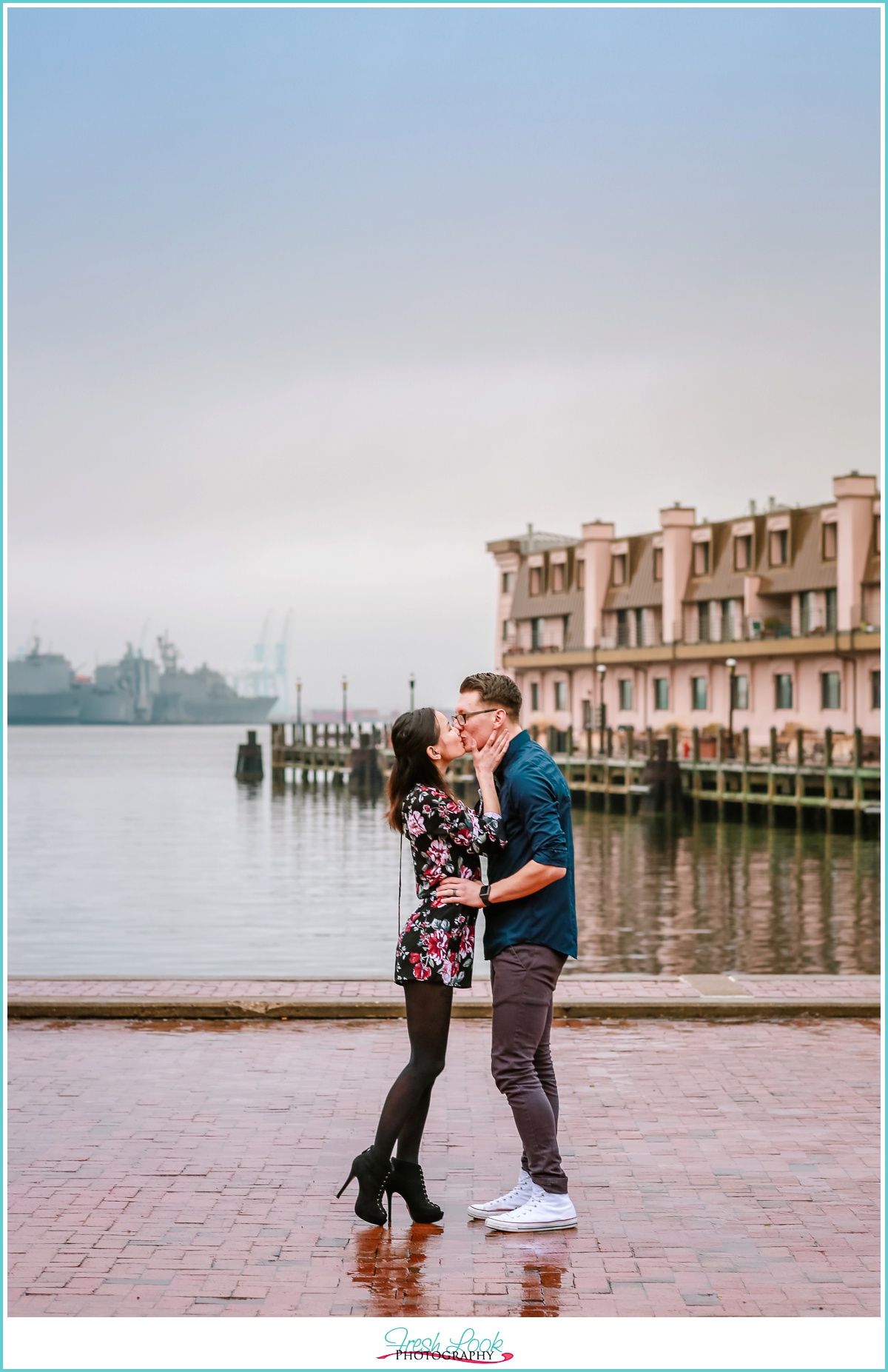romantic engagement photos by the water