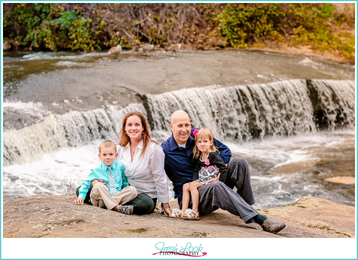 family photos by waterfall