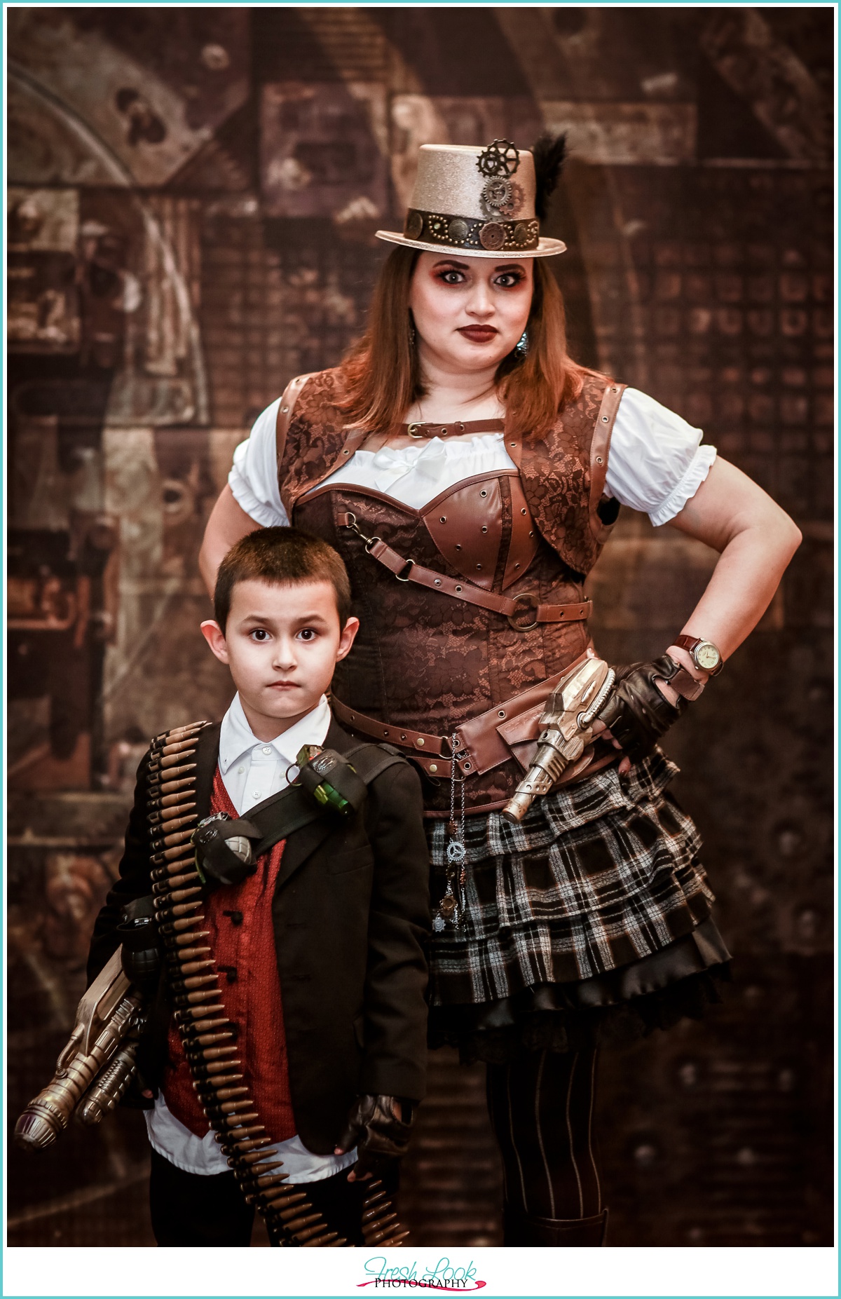 Steampunk family dressing up