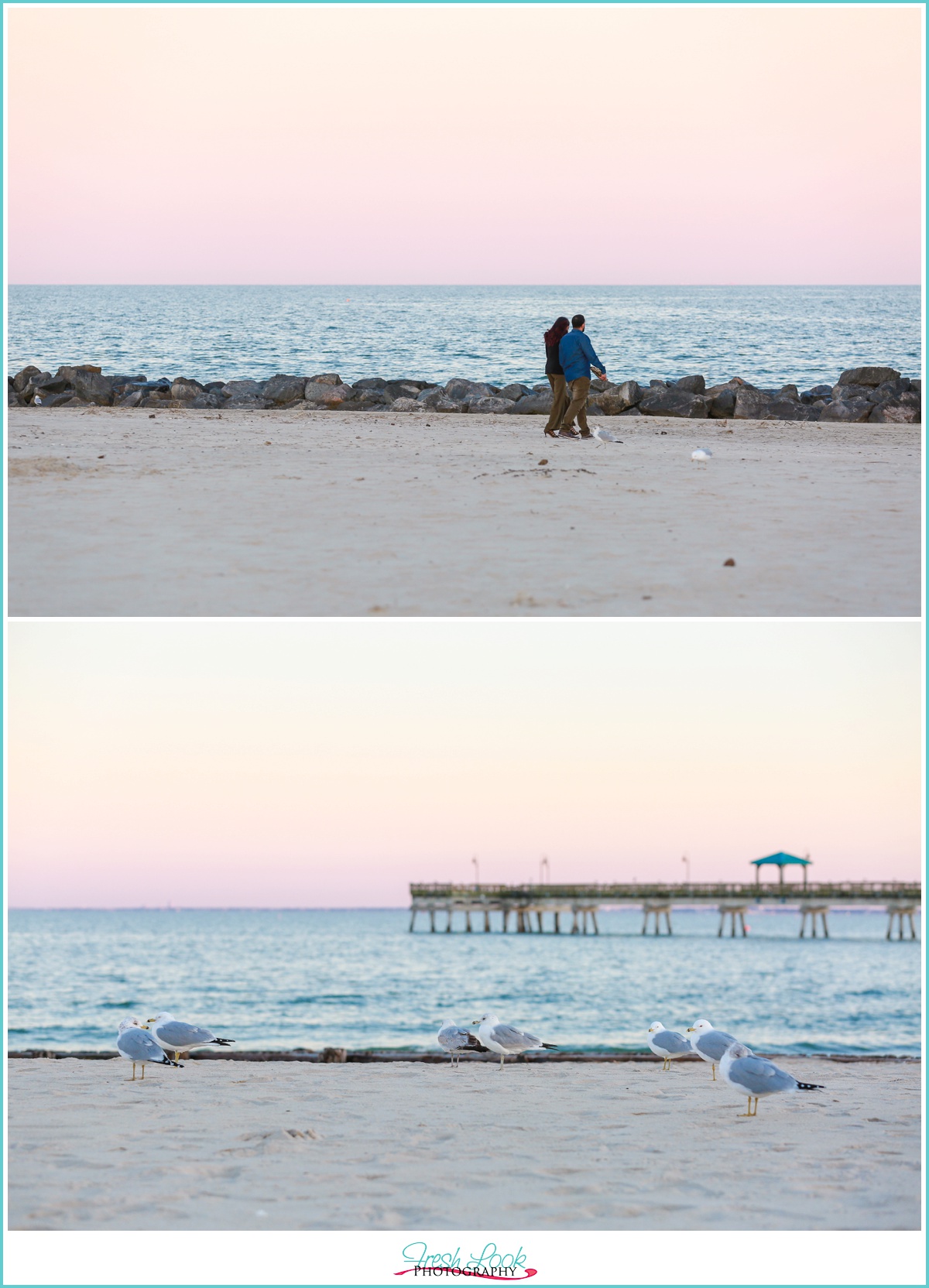 couple walking on Buckroe beach