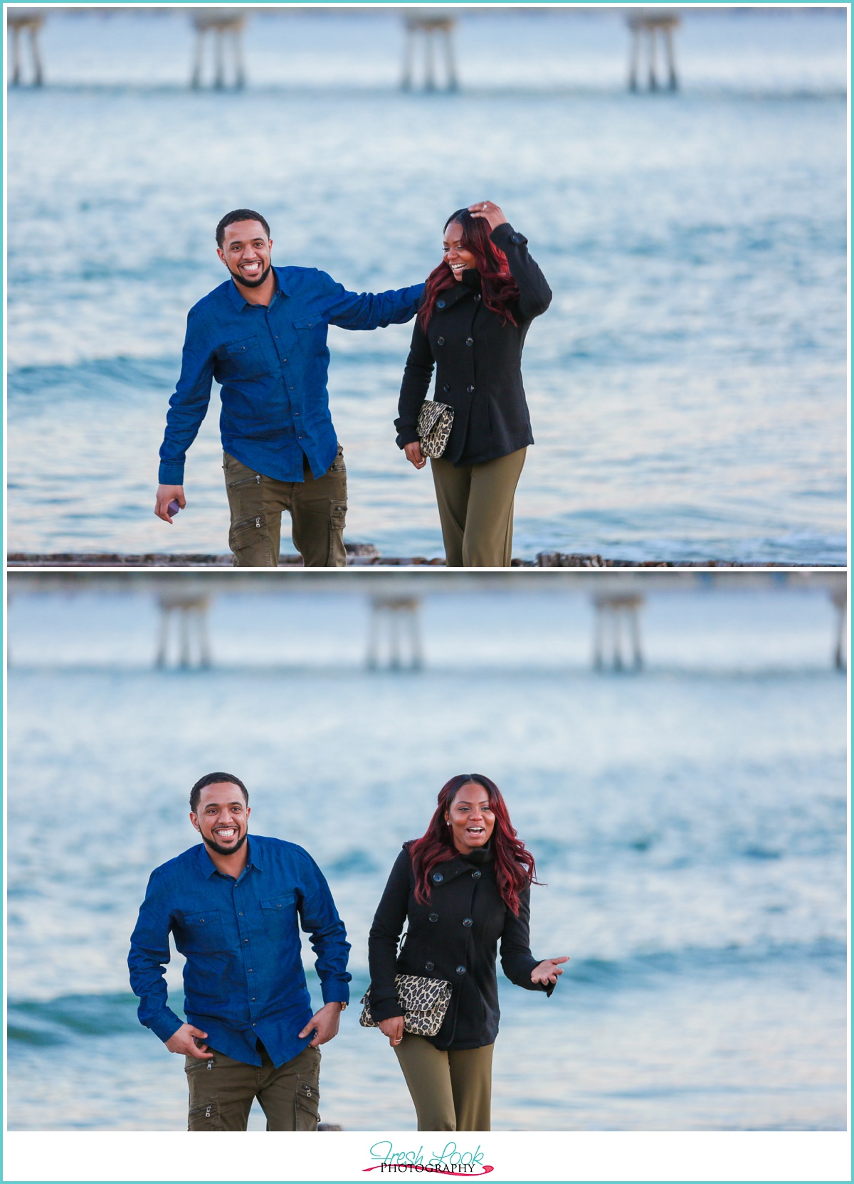 newly engaged couple on the beach