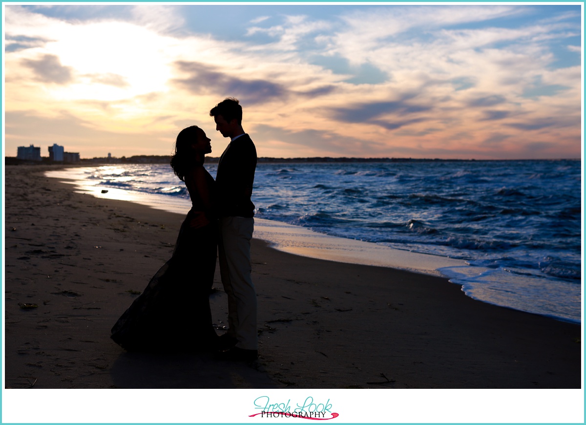 sunset silhouette engagement session