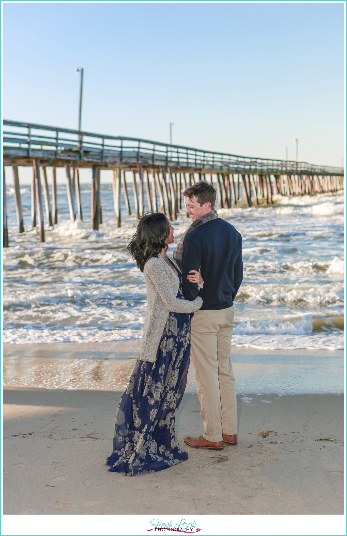 winter beach engagement photos