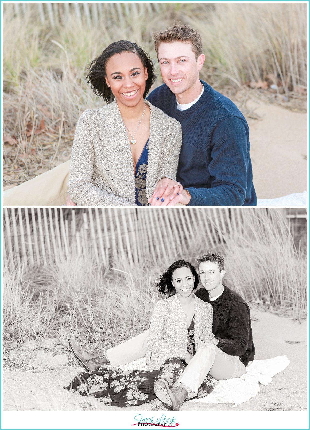 beach engagement photos with sea grass