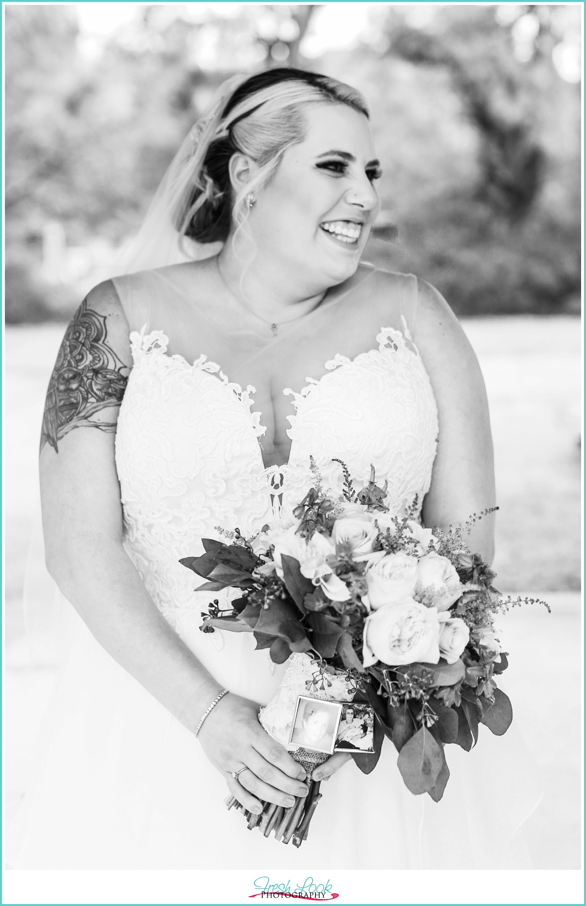 laughing bride on the wedding day