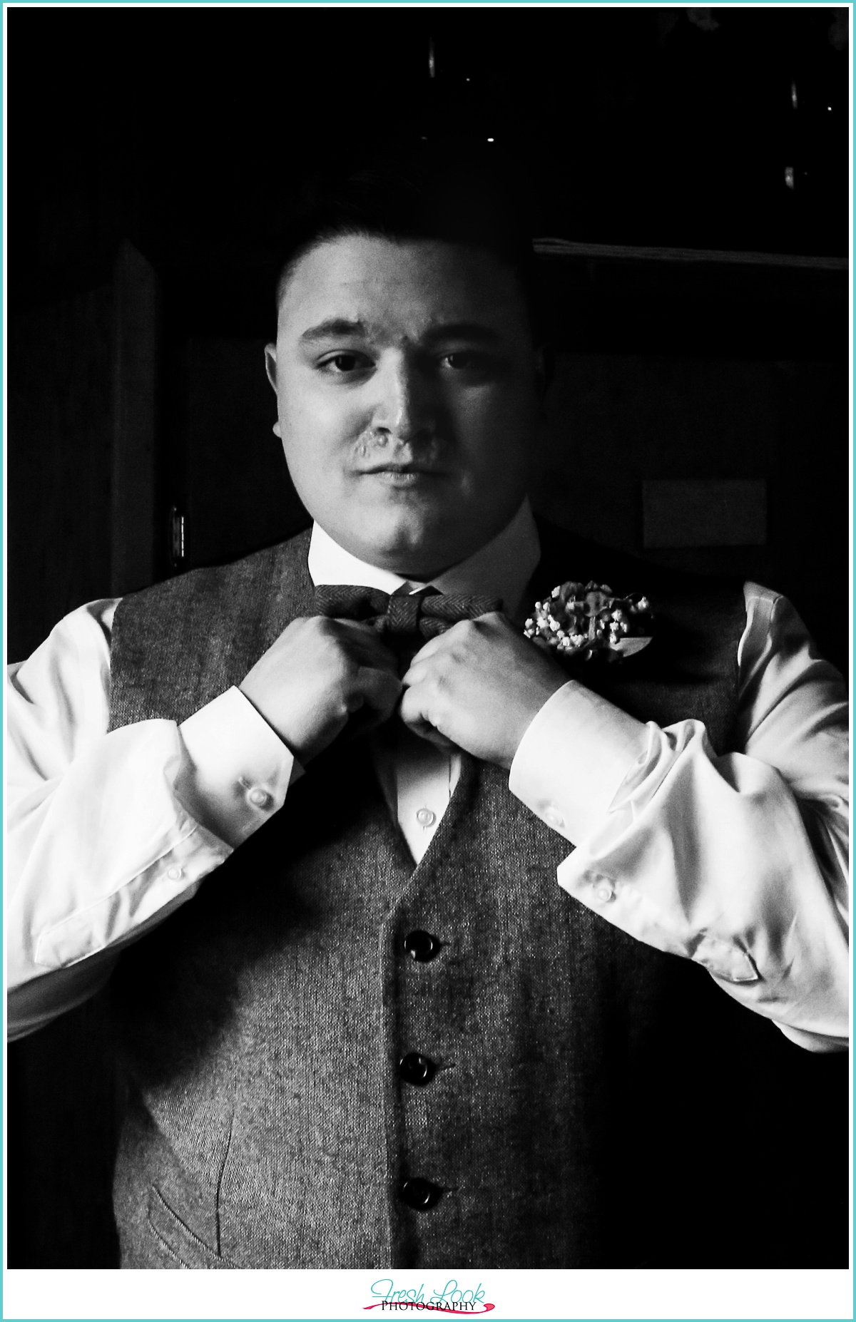 black and white groom photo