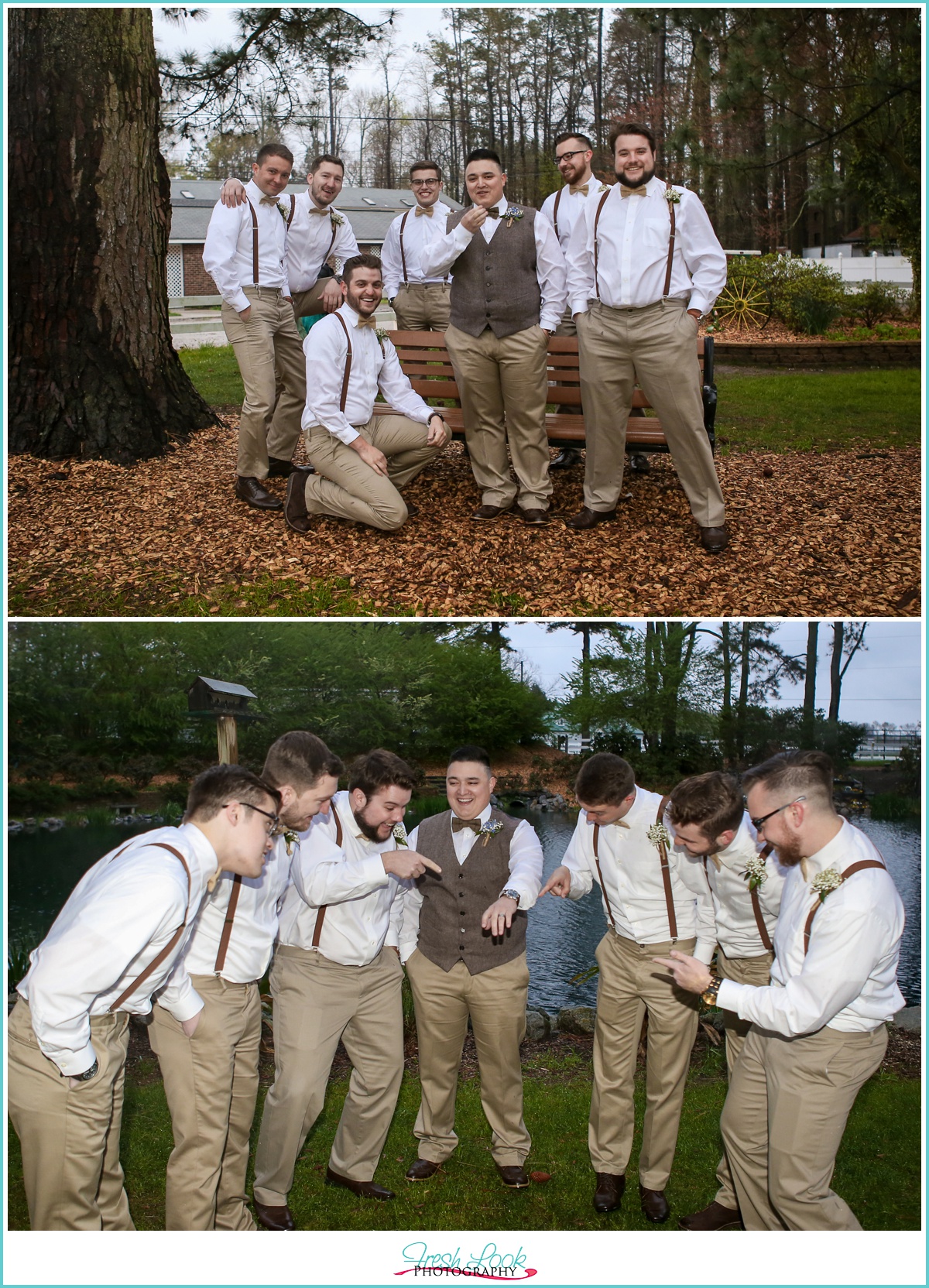 groom and groomsmen goofing off