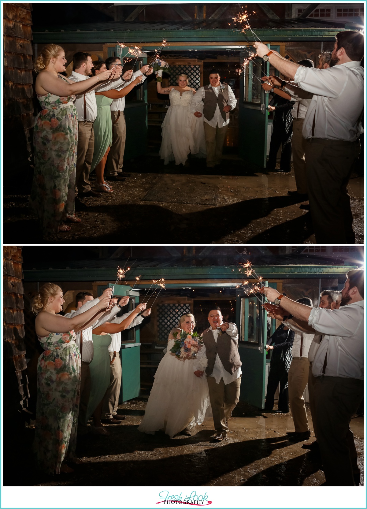 rainy sparkler wedding exit