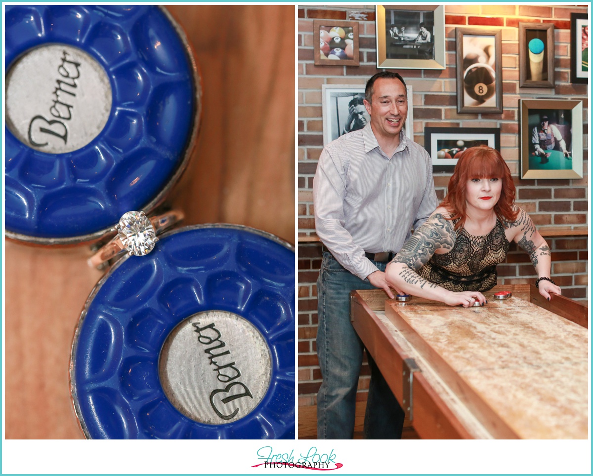 Shuffleboard game at engagement session