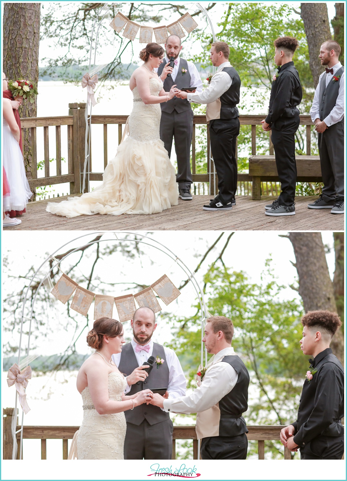 exchanging rings at wedding ceremony