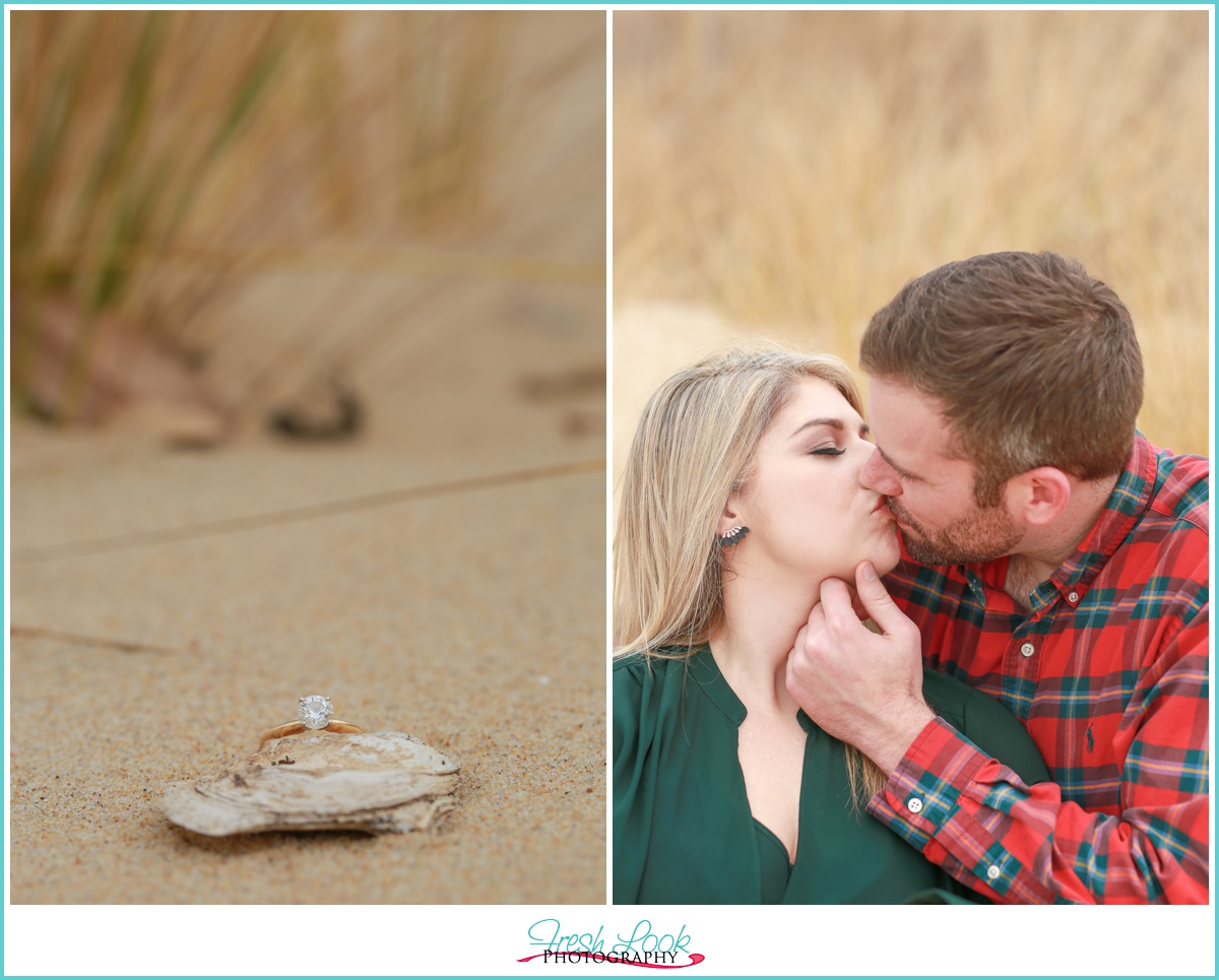 Romantic beach kiss photo